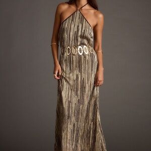 12th Tribe Prism Metallic Halter Maxi Dress Size LL
